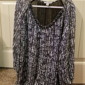Black, blue and white blouse